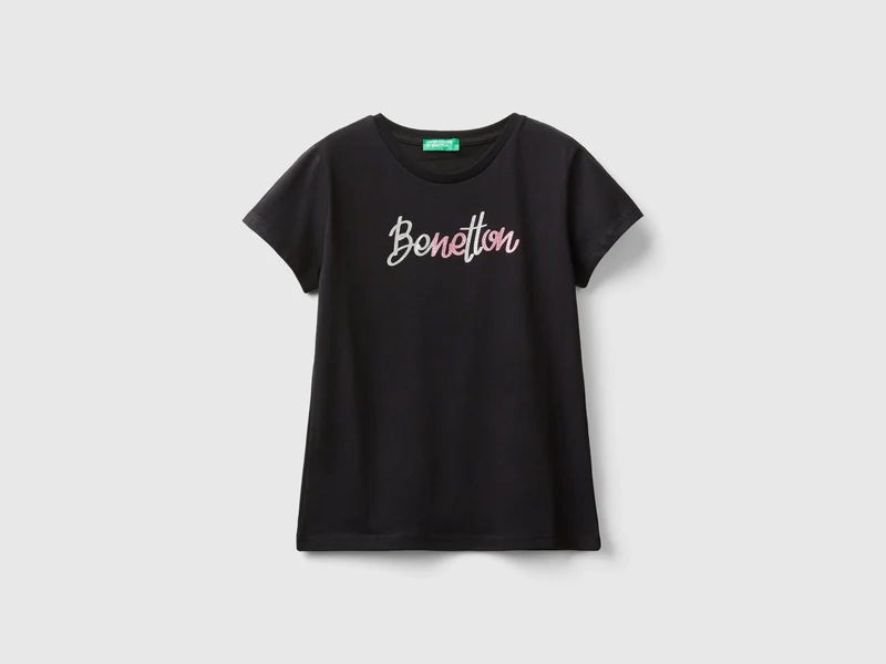 T-shirt con logo glitter in cotone bio
