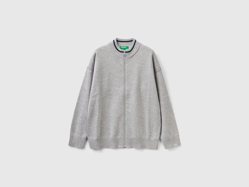 Cardigan con zip in cotone tricot