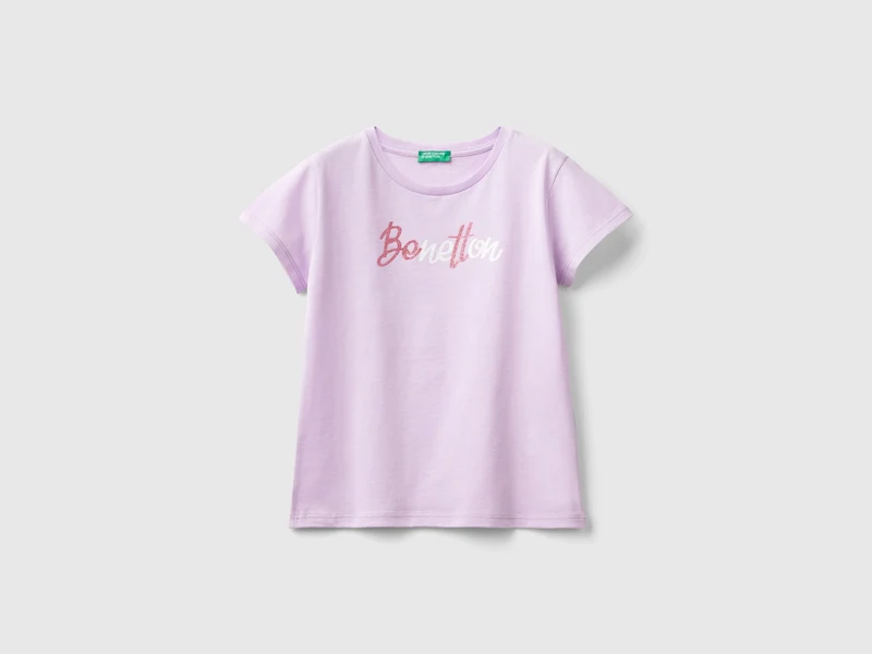 T-shirt con logo glitter in cotone bio