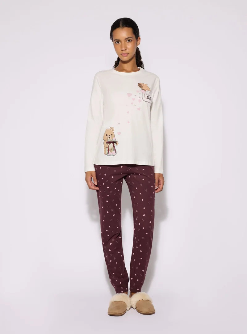 Set pigiama con maglia a maniche lunghe e pantaloni stampa orsetti