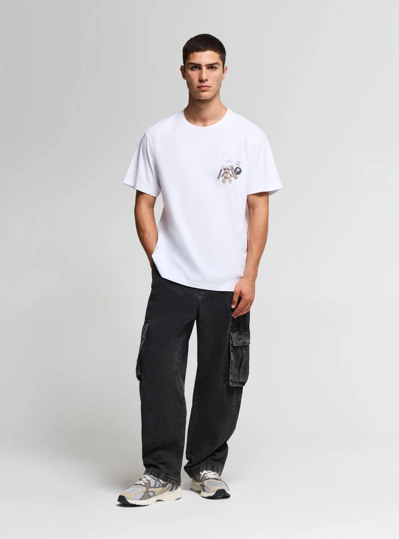 T-shirt con stampa orsetto e scritta