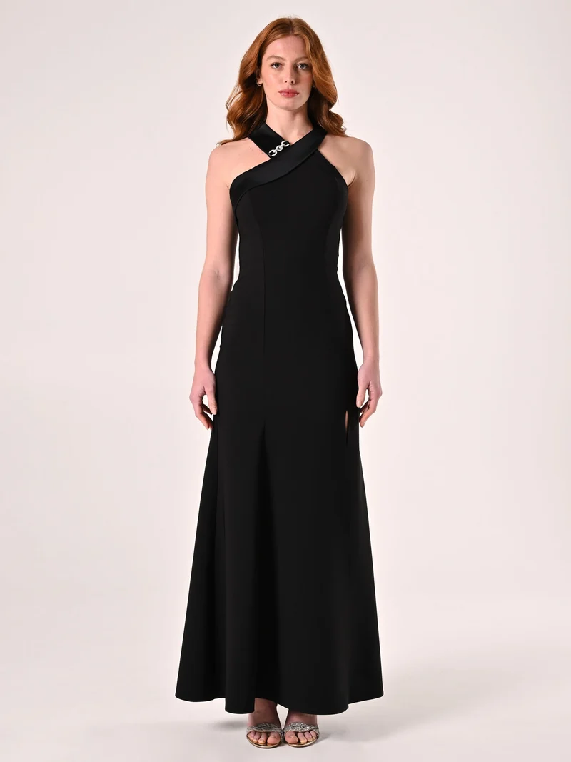 Abito Lungo in tessuto Stretch Nero