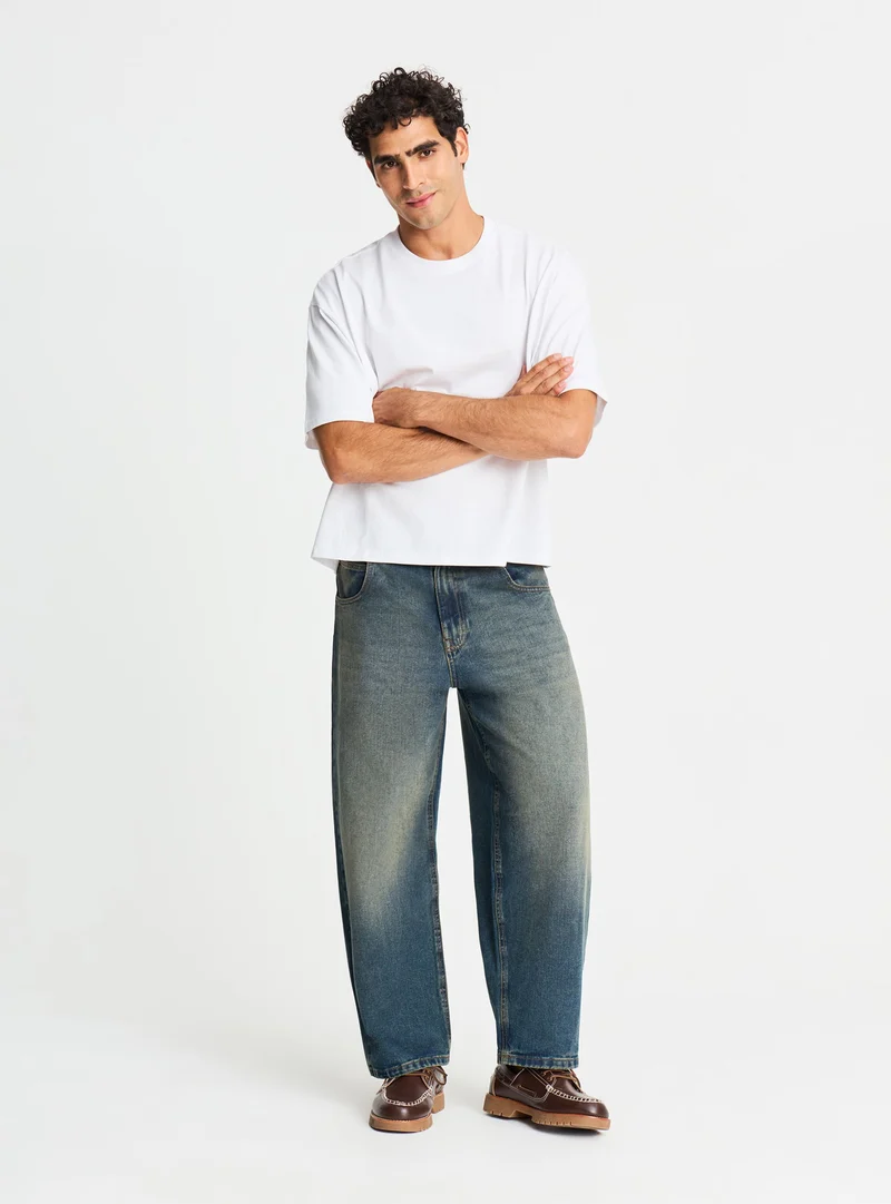 Jeans balloon a tinta unita