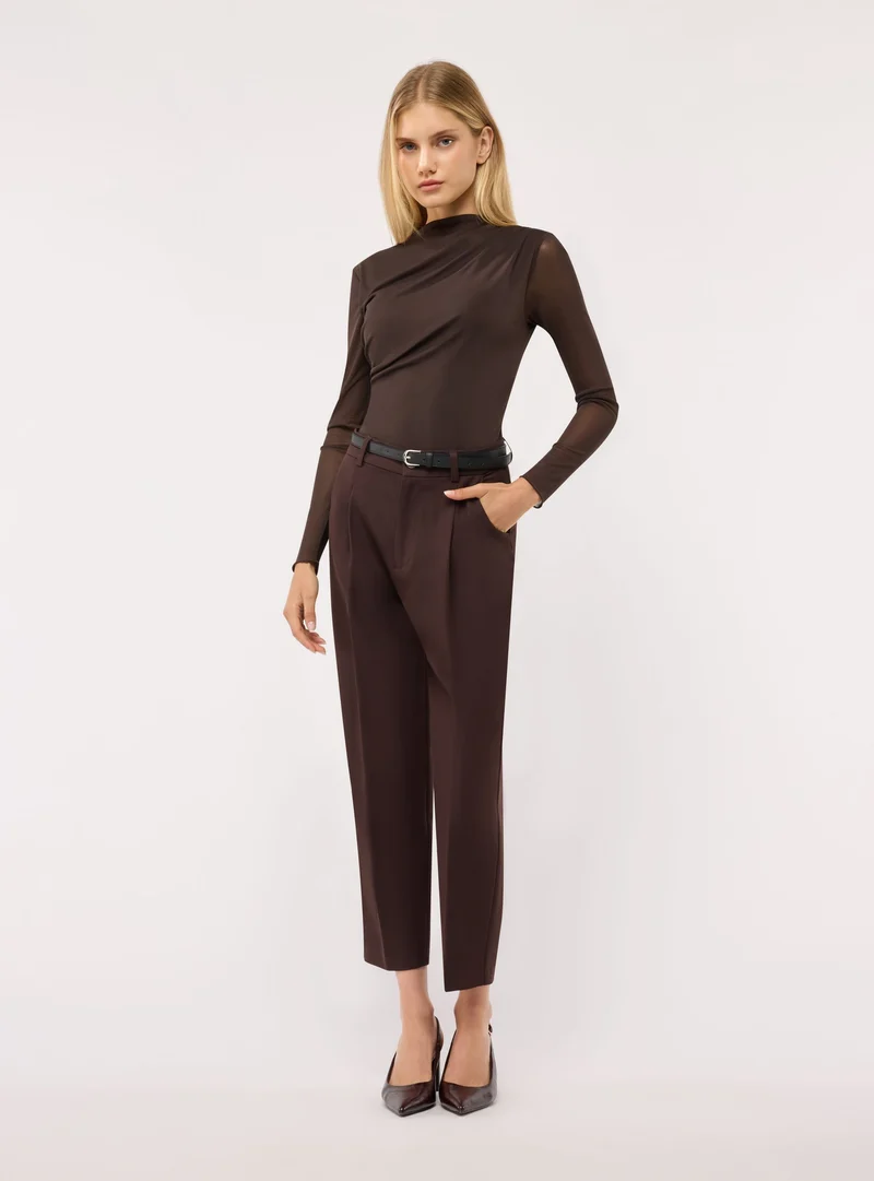 Body drappeggiato con maniche in tulle