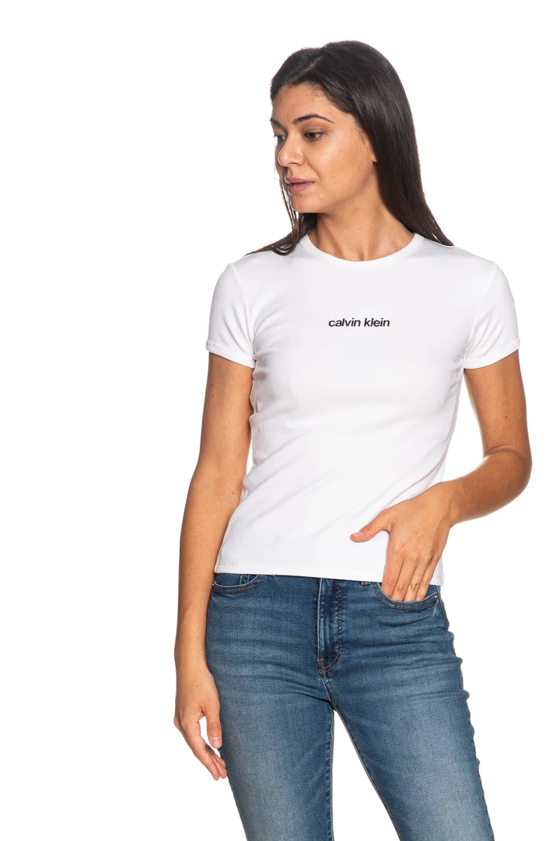 T Shirt Calvin Klein Contour Rib Lg Ringer Da Donna Bianca