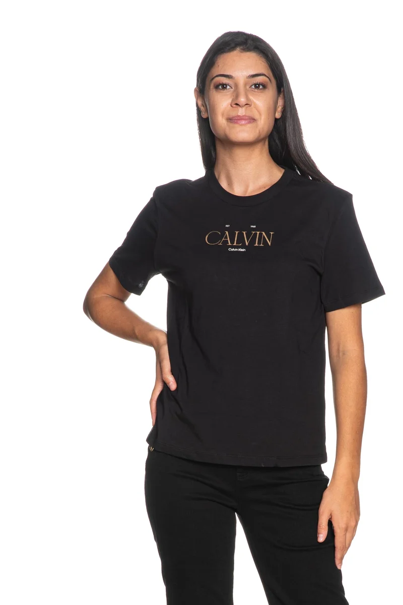 T Shirt Calvin Klein Classic Resort Foil Lg Da Donna Nera
