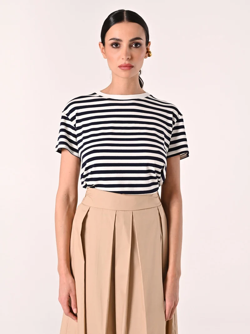 T-Shirt Mariniére a Righe Bianche e Blu