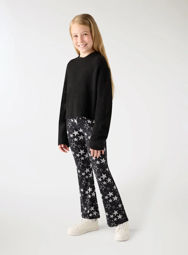 Leggings lunghi a zampa con stampa stelle