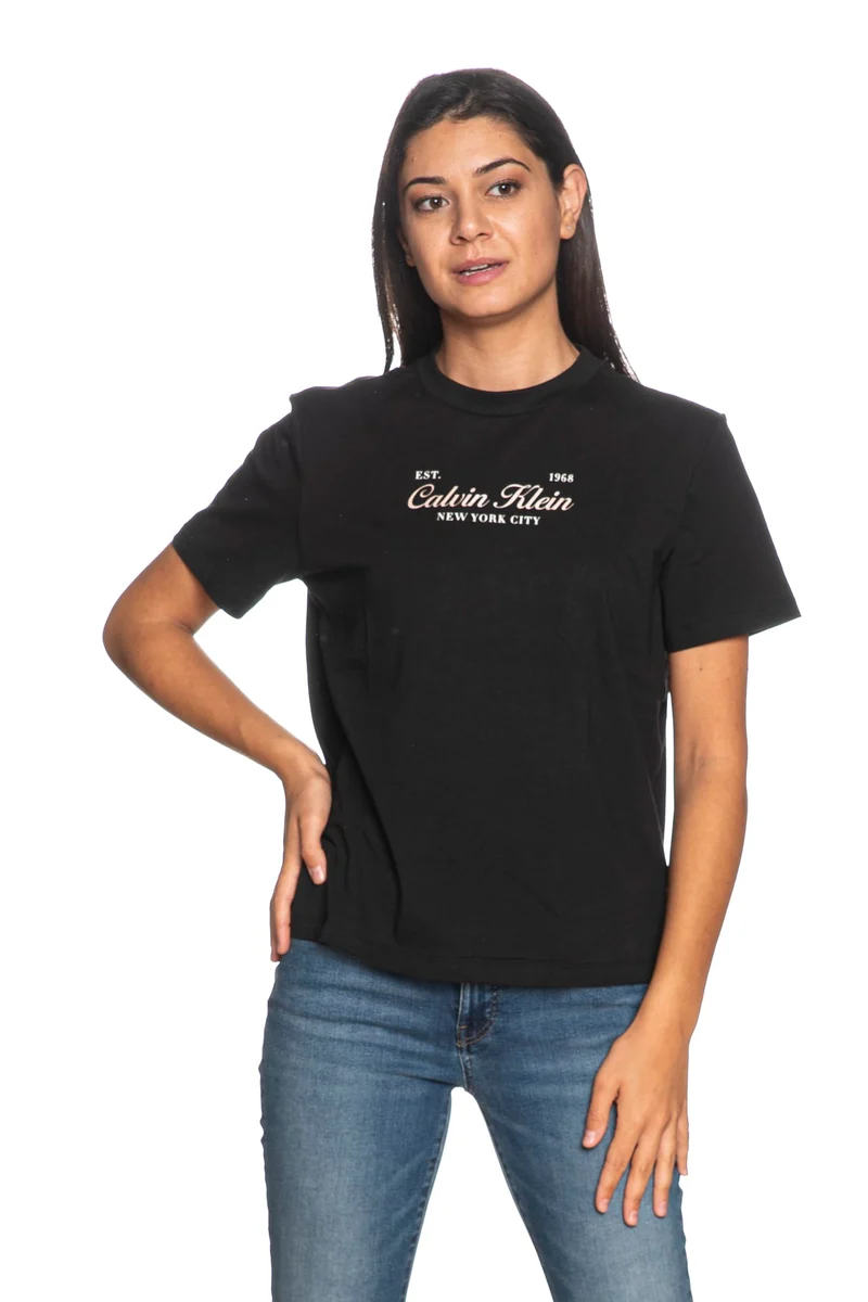T Shirt Calvin Klein Classic Script Two Tone Tee Da Donna Nera