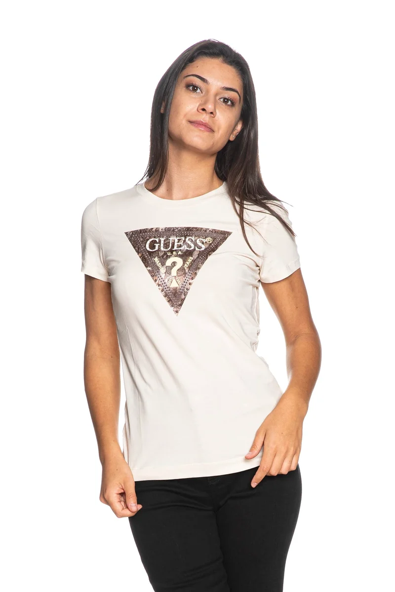T Shirt Guess Snake Tri Da Donna Panna