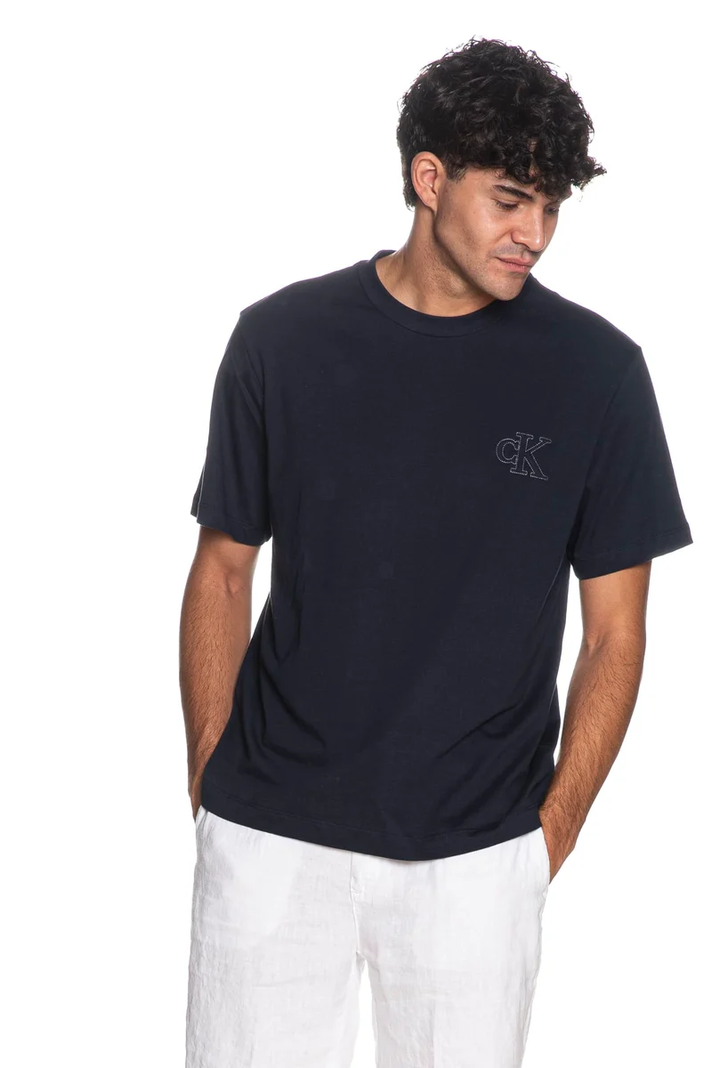 T Shirt Calvin Klein Ss 30s Easy Mono Tee Da Uomo Blu Navy