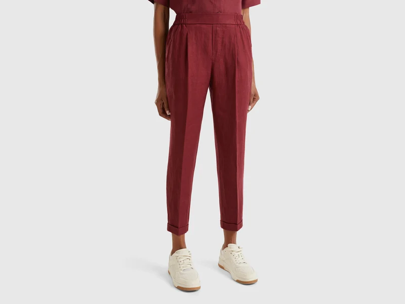 Pantaloni regular fit in puro lino