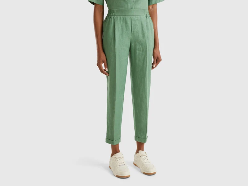Pantaloni regular fit in puro lino