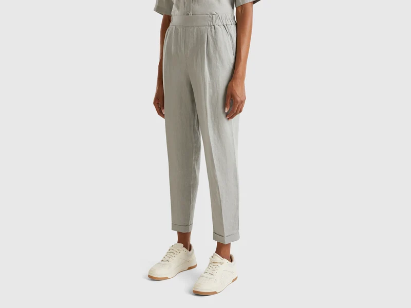 Pantaloni regular fit in puro lino