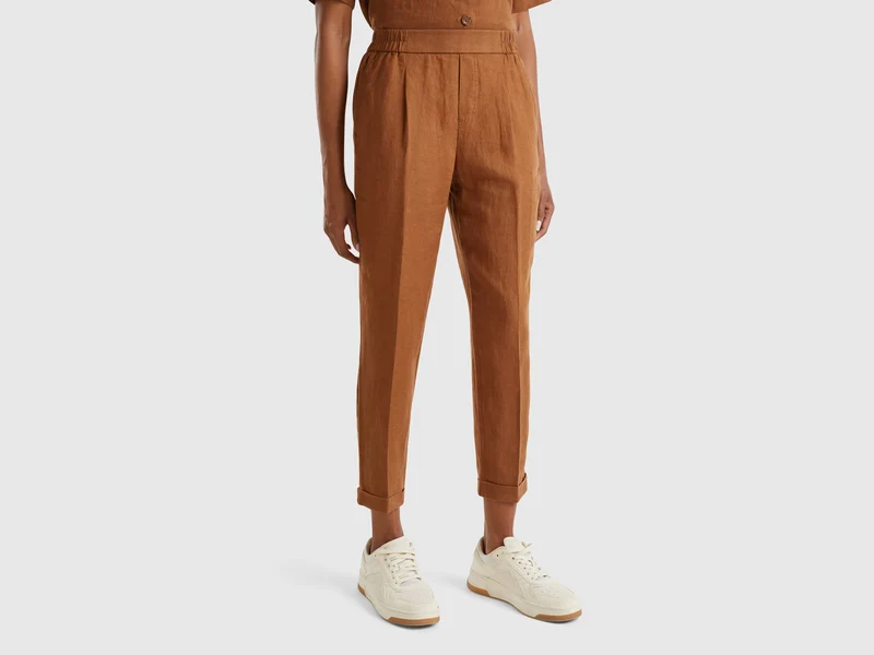 Pantaloni regular fit in puro lino