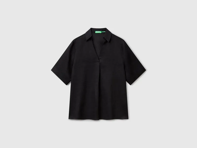 Blusa manica corta in puro lino