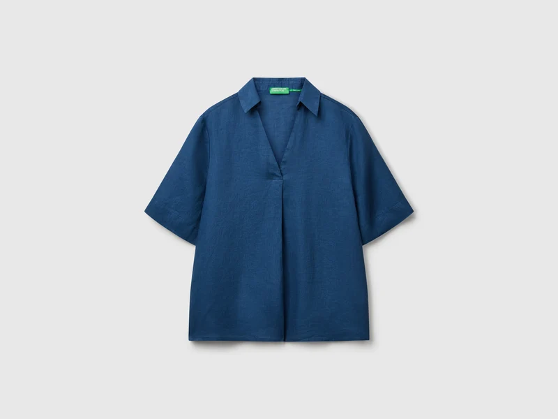 Blusa manica corta in puro lino