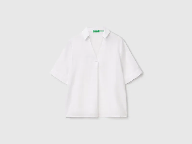 Blusa manica corta in puro lino