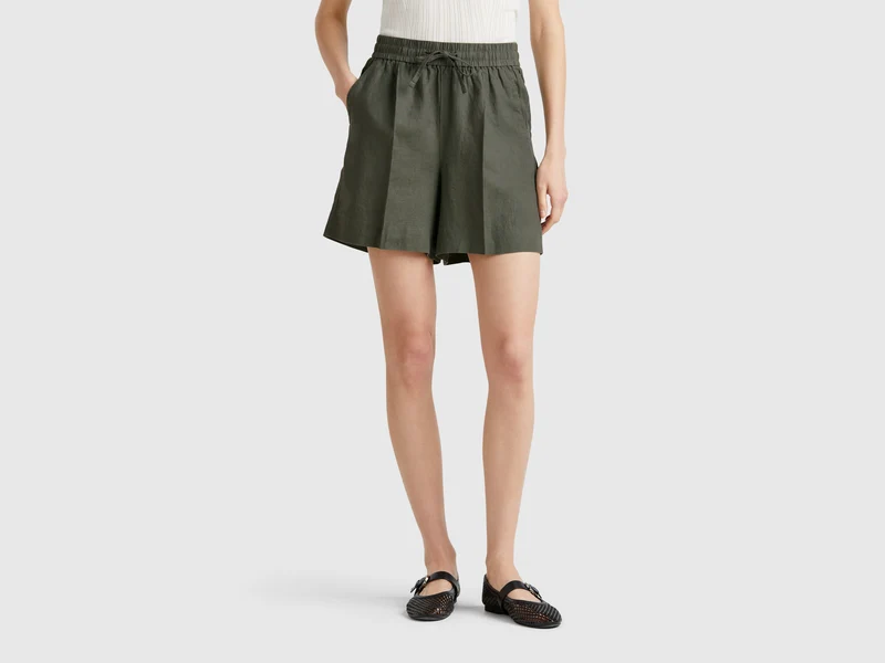 Shorts in puro lino con coulisse