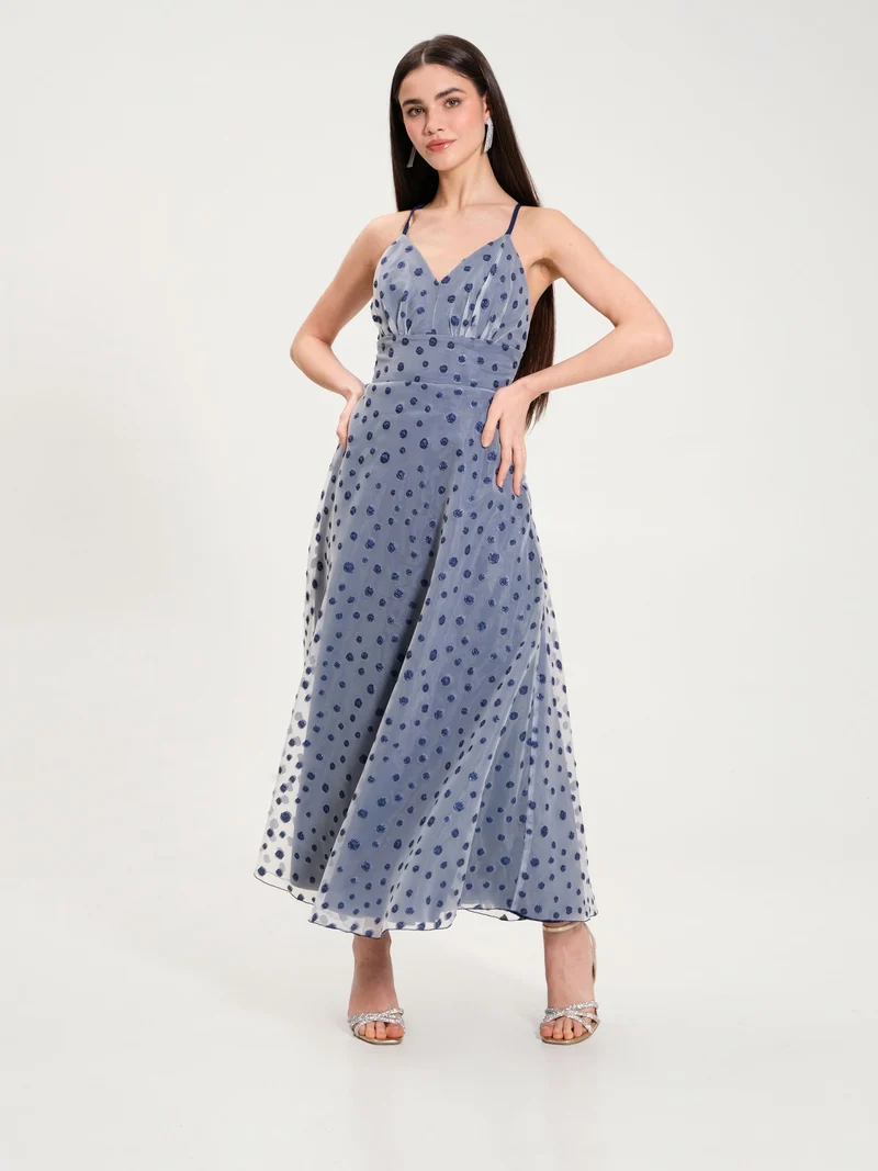 Abito in Organza a Pois Blu