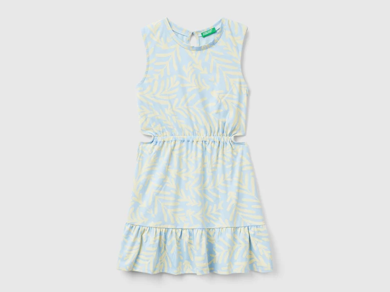 Vestito celeste con stampa tropicale