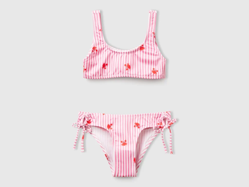 Costume bikini a righe con granchi