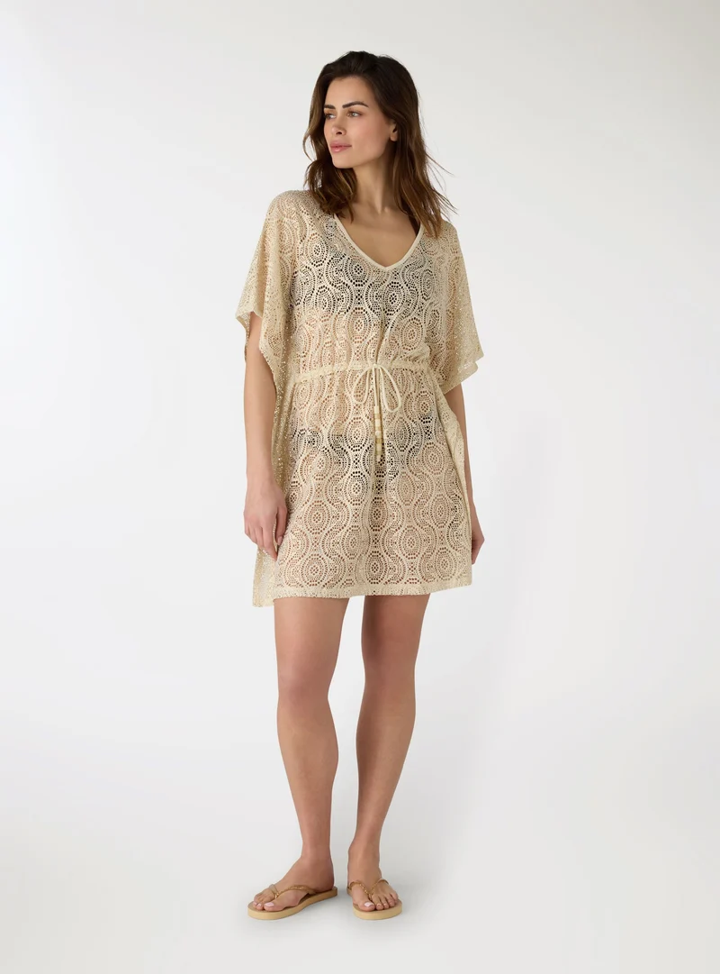 Kaftano in pizzo con effetto foil e coulisse