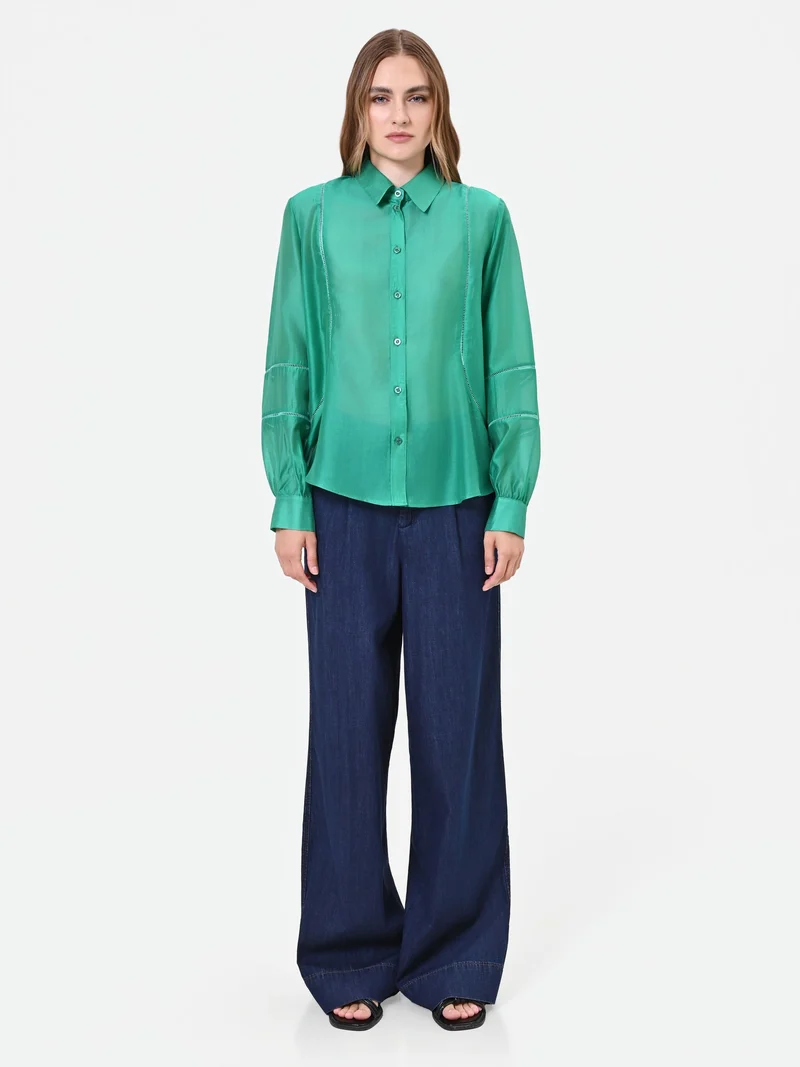 Camicia in Mussola Verde con Inserti