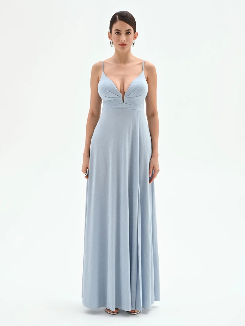 Abito lungo cielo azzurro in jersey lurex