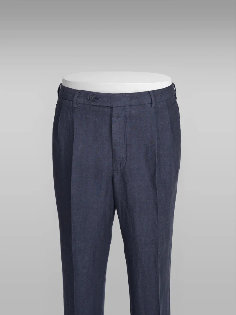 Como blue herringbone linen sport trousers