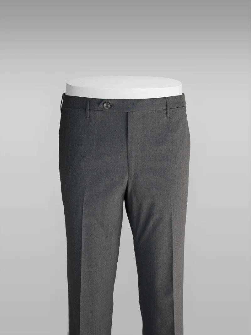 Dark grey pair of regular fit elastic wool trousers
