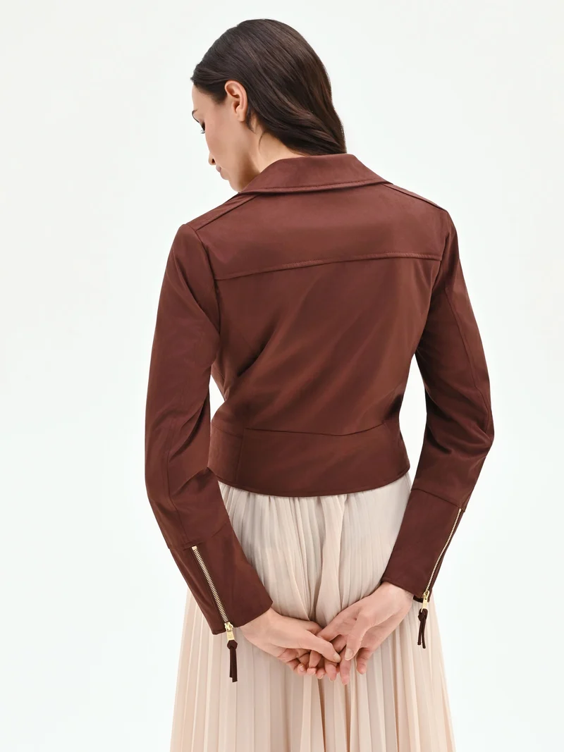 Chiodo effetto suede color cioccolato