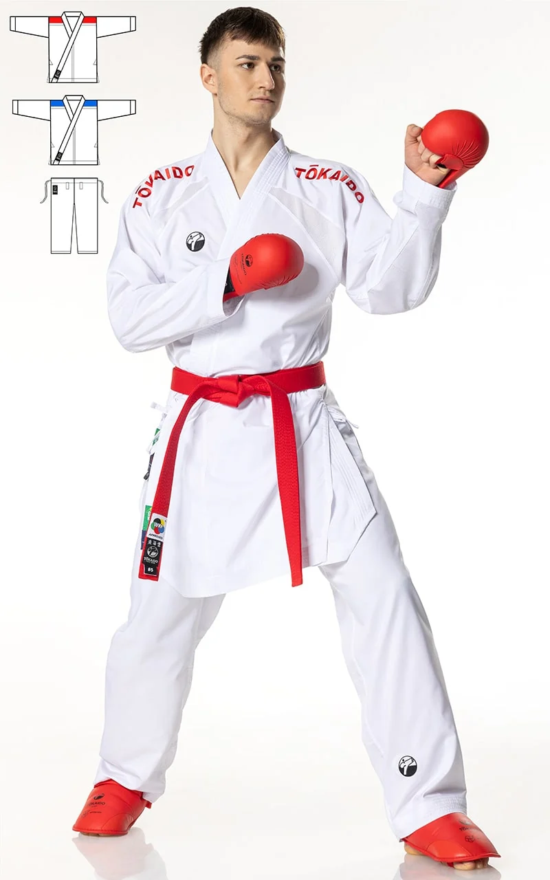 Karategi Tokaido Kumite Master Slim Fit WKF - Doppia Giacca Rosso/Blu