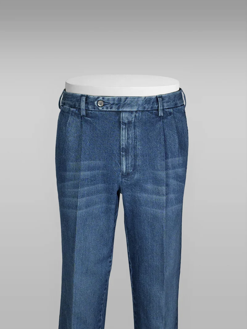 Blue denim cotton sport trousers 2 Pleats