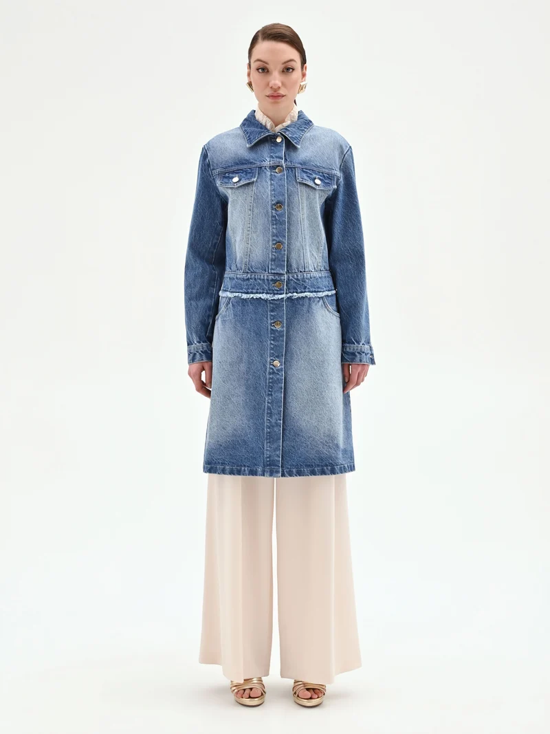 Capospalla lungo in denim azzurro