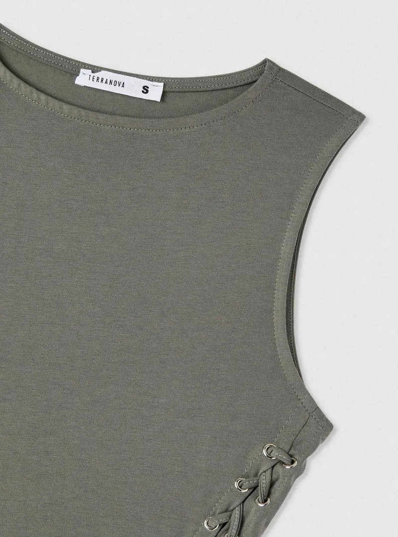 Vestito girocollo con allacciatura laterale