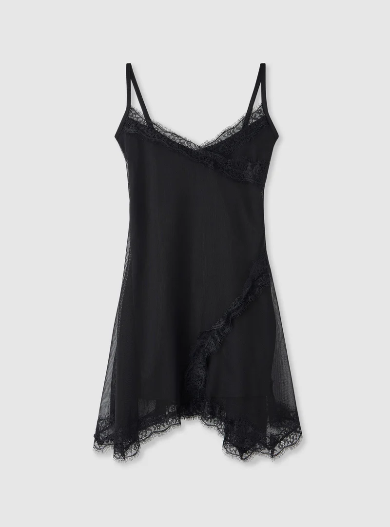 Vestito lingerie in tulle con inserti in pizzo