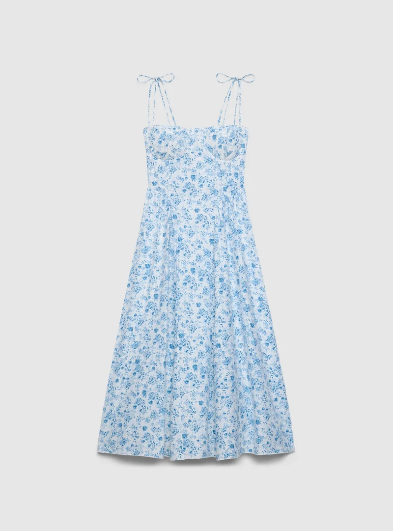 Vestito lungo con spalline annodate e stampa floreale