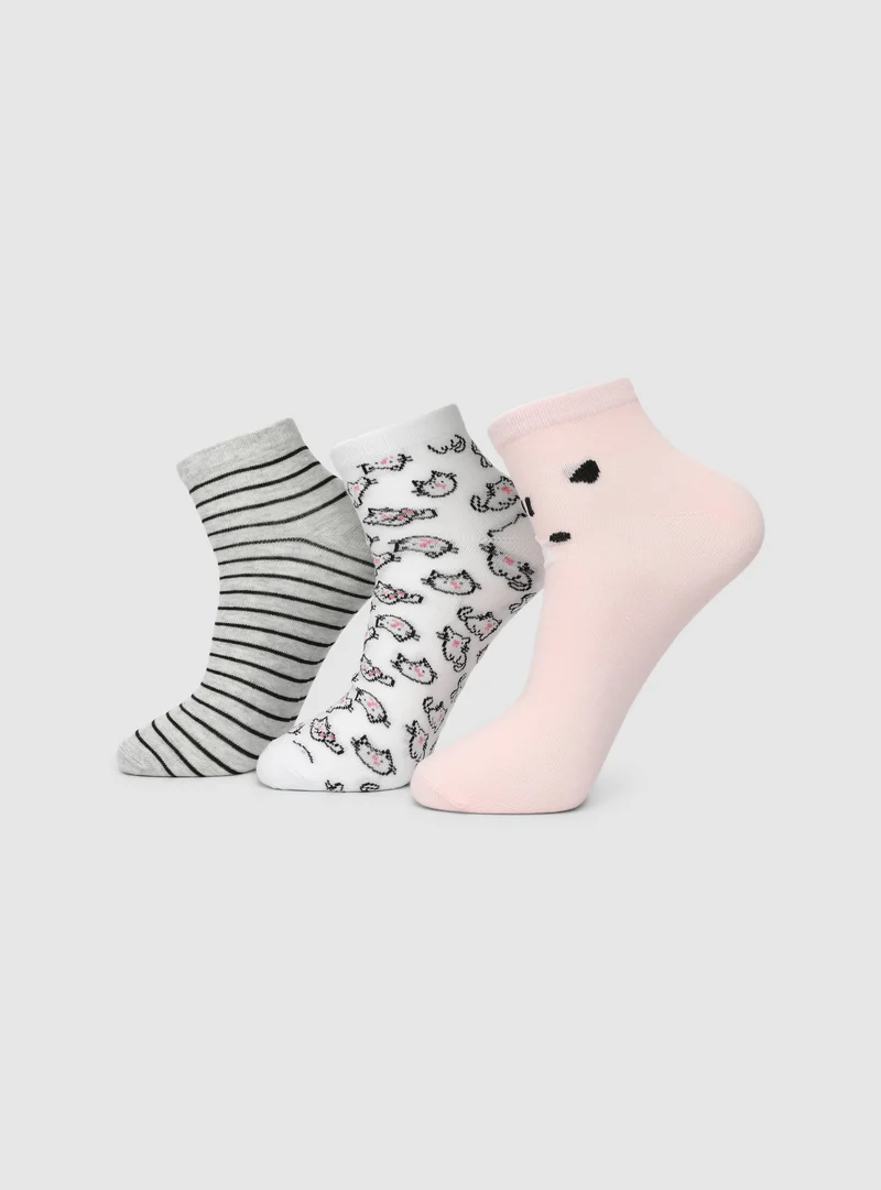 Pack 3 paia calzini con animaletti e righe