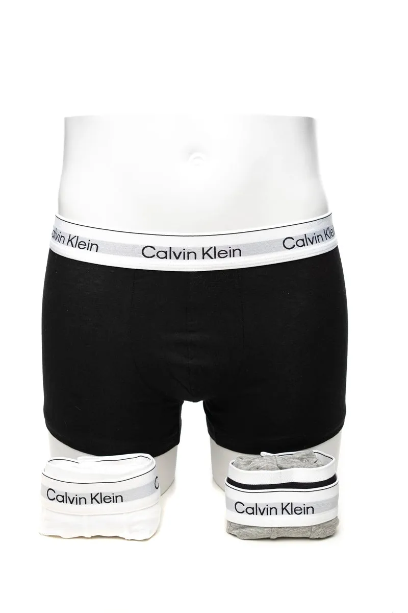 Boxer Calvin Klein Trunks 3 Pack Icon Cotton Stretch Da Uomo Nero Bianco Grigio Melange El Bianco In Tessuto