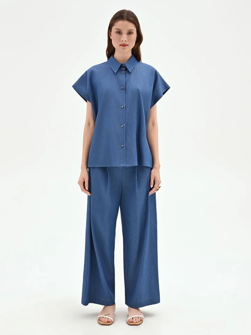 Camicia blu indaco in chambray
