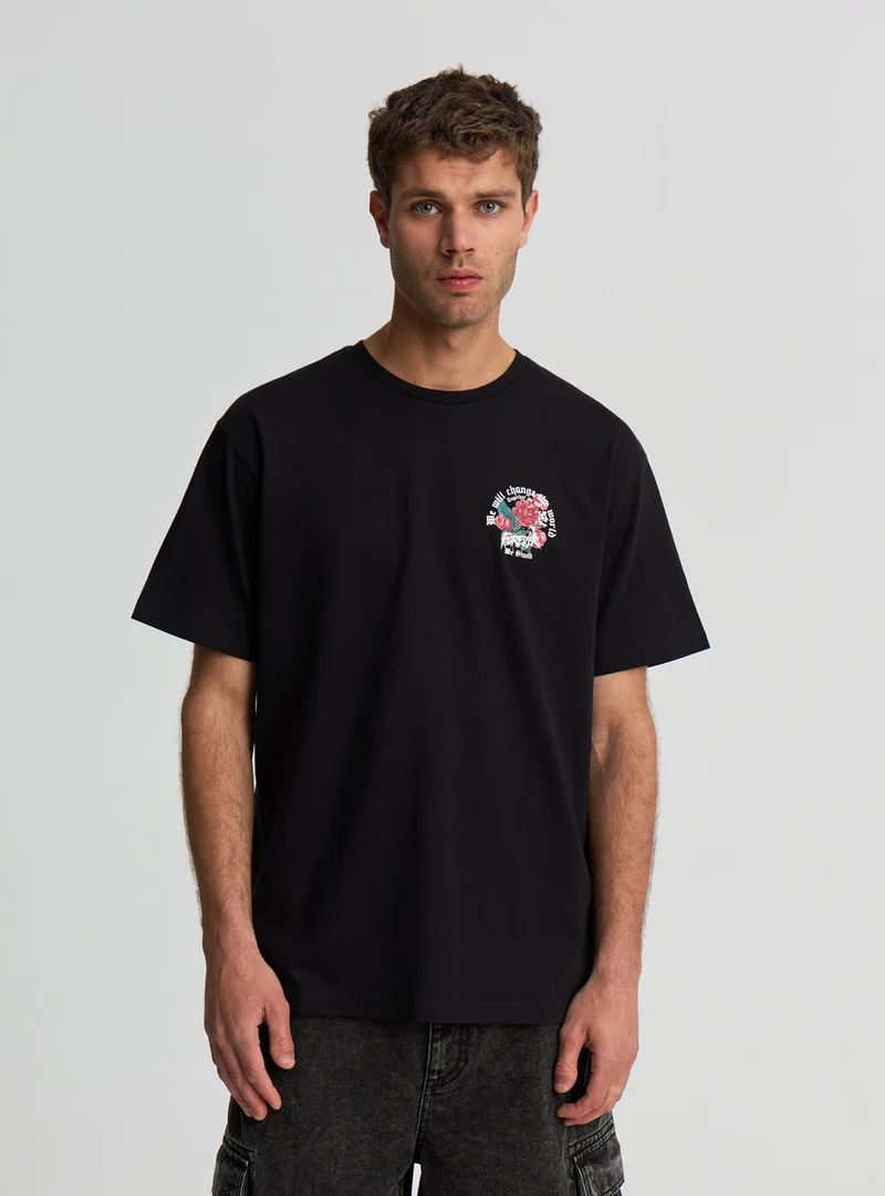 T-shirt girocollo con stampa floreale fronte e retro