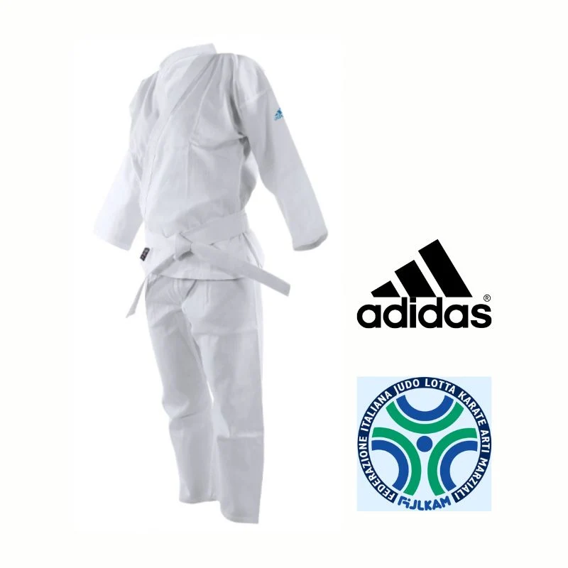 Karategi Adidas approvato Fijlkam K200 con cintura bianca