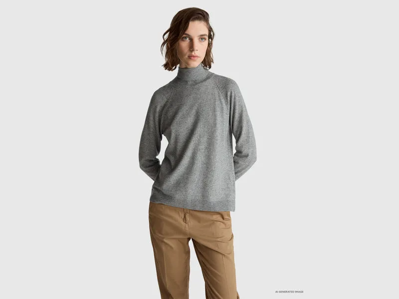 Maglione dolcevita grigio mélange in misto lana e cashmere