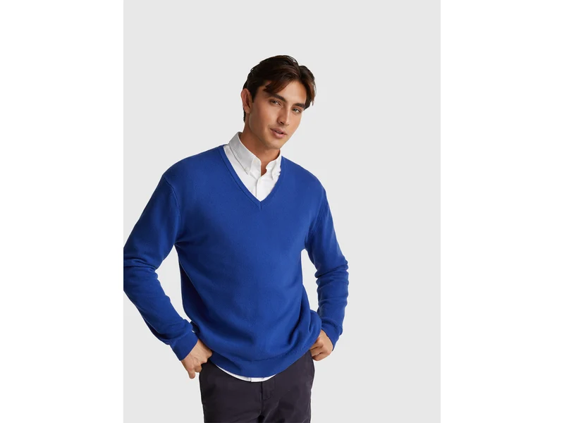 Maglia scollo a V bluette in pura lana Merino