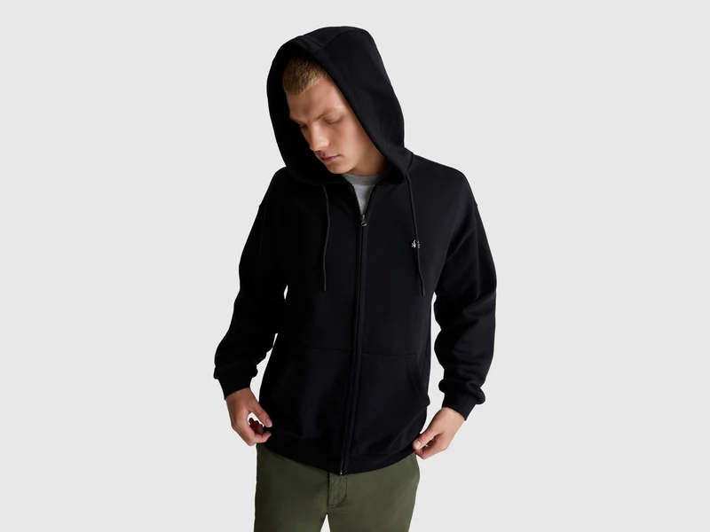Felpa in cotone con zip e cappuccio