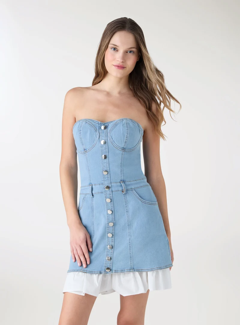 Vestito bustier tinta unita con bottoni