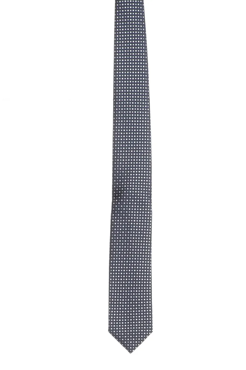 Cravatta Andrea Franceschi Square Texture Silk 7,5 Da Uomo Blu Notte Trama Piccoli Quadri Perla Grigio In Seta