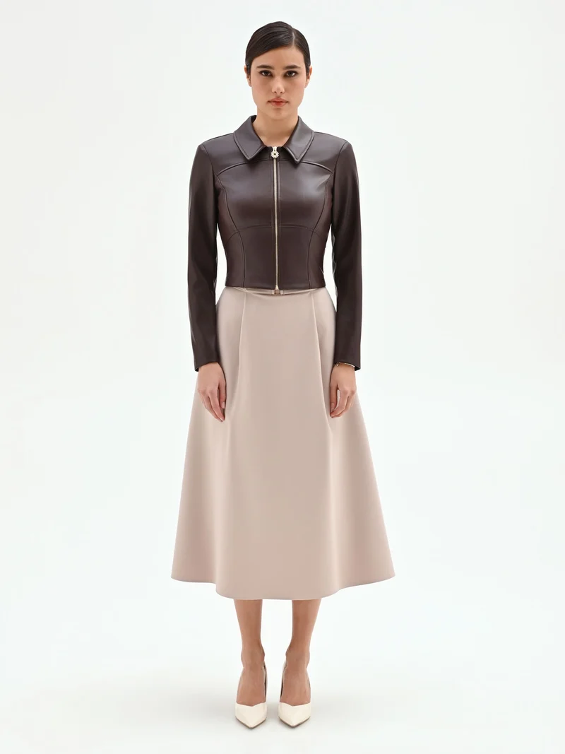 Giacca similpelle marrone con colletto