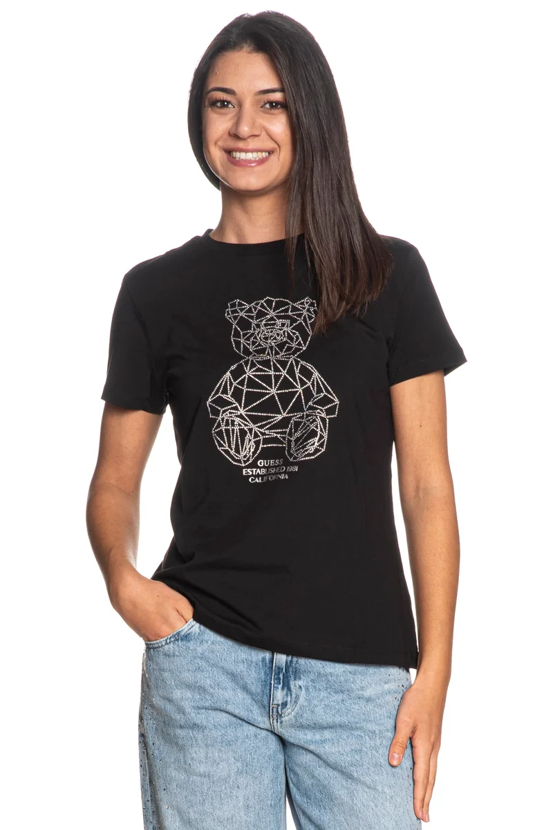 T Shirt Guess Romy Da Donna Nera